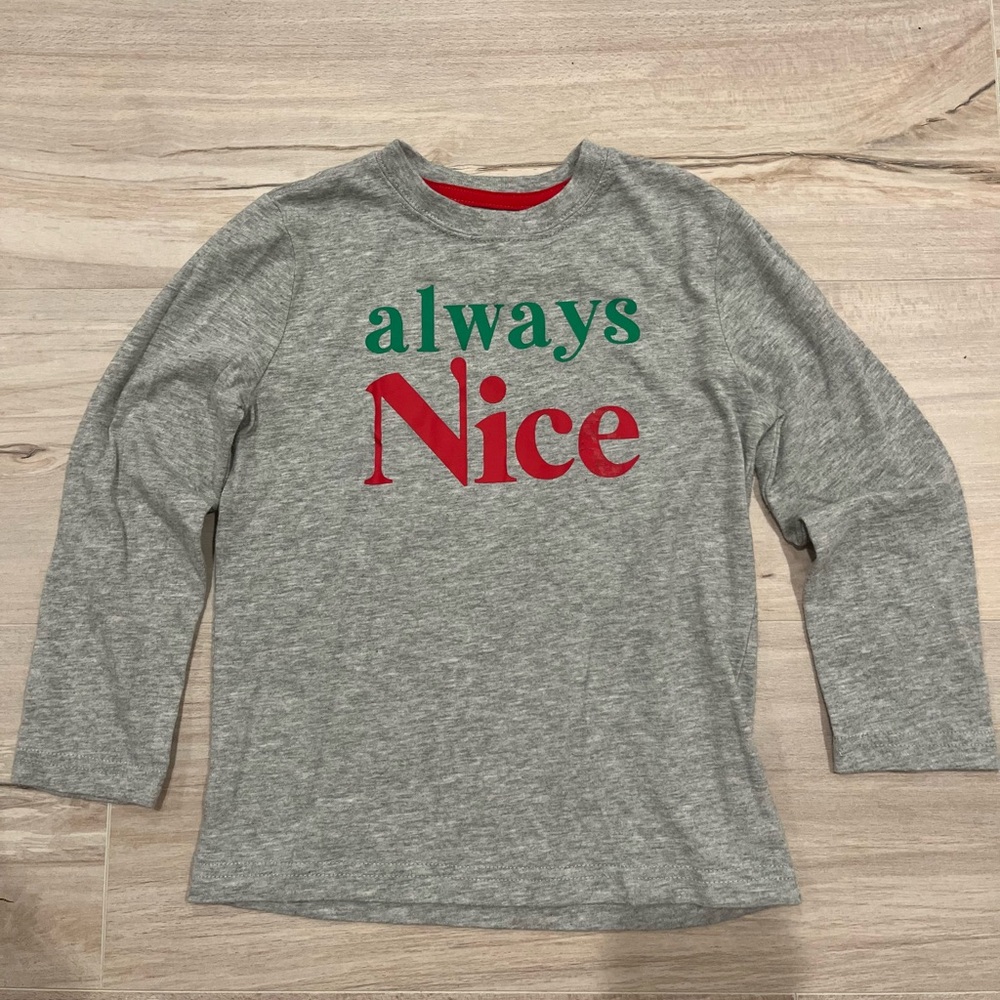 Okie Dokie Gray Long Sleeve Tee with Red and Green Alwats Nice Print Size 4T